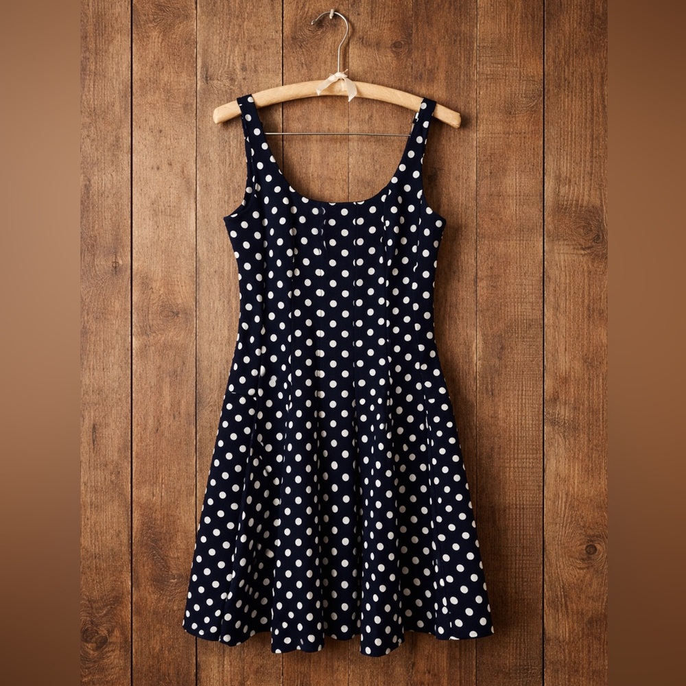 Ralph Lauren Woman's Black White Polka Dot Sheath Career Cocktail Dress Size 10